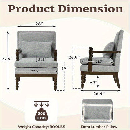 Gray Linen Accent Chair with Lumbar Pillow — chair dimensions diagram with lumbar pillow
