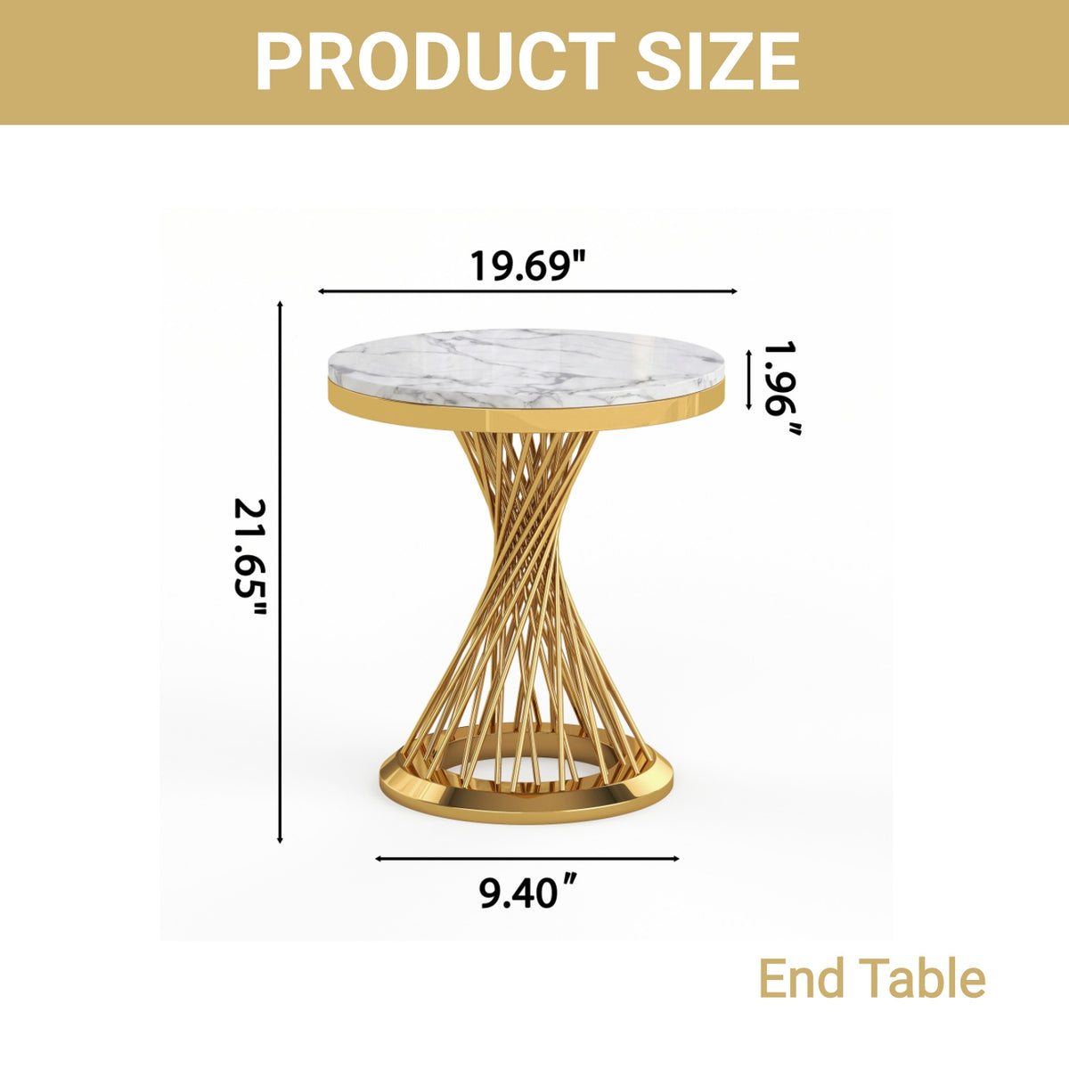 Faux Marble Coffee Table Set, Modern Coffee Table Side Table with Hourglass‑Shaped Metal Base, Luxury Center Table for Living Room Office
