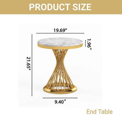Faux Marble Coffee Table Set, Modern Coffee Table Side Table with Hourglass‑Shaped Metal Base, Luxury Center Table for Living Room Office