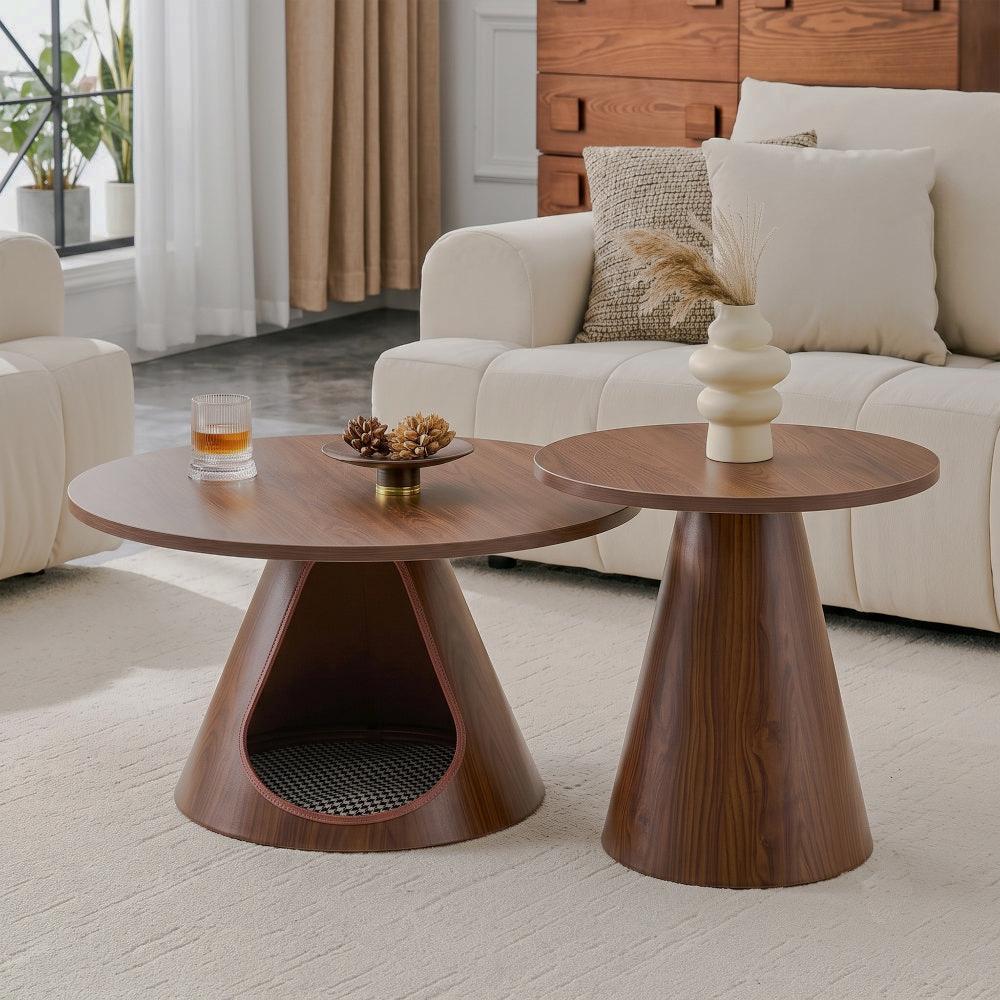 Walnut-Look Nesting Tables with Cat Hideaway, Set of 2 - Variant