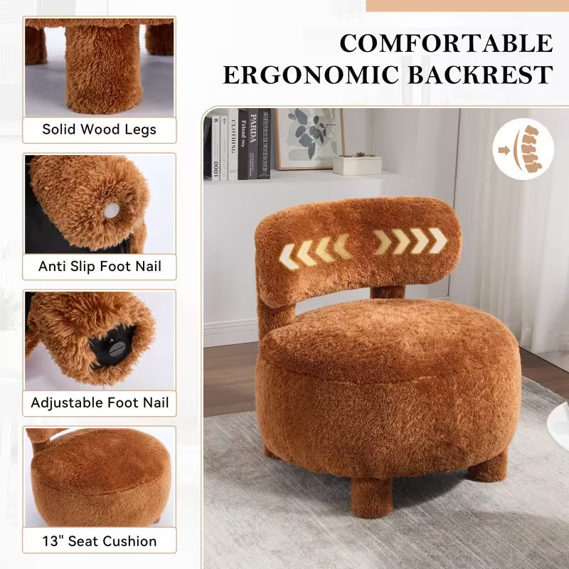 Faux Fur Armless Accent Chair — backrest, wood legs and cushion detail panel.