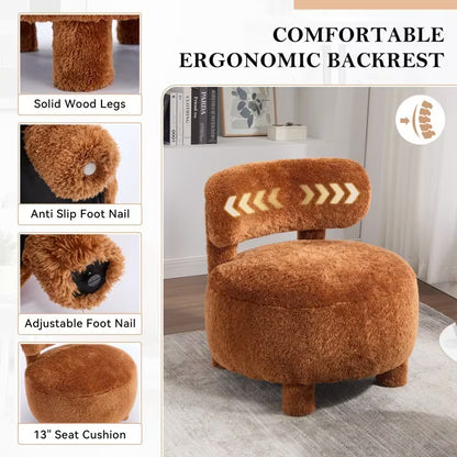 Faux Fur Armless Accent Chair — backrest, wood legs and cushion detail panel.