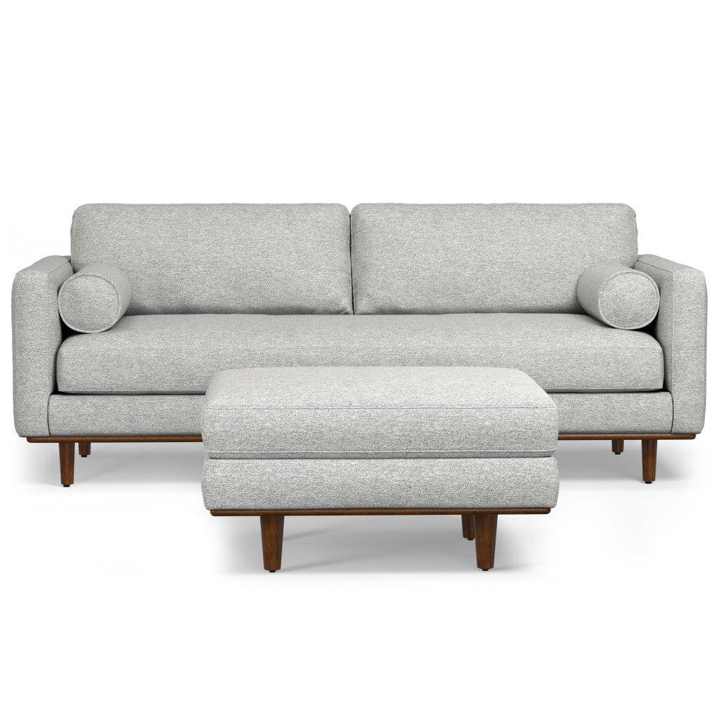 89" Gray Fabric Sofa With Ottoman With Brown Legs - 641064