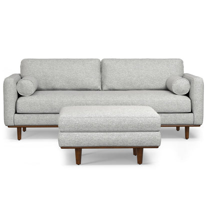 89" Gray Fabric Sofa With Ottoman With Brown Legs - 641064