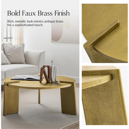 Coffee table feature collage showing the Golden finish and raised edge details