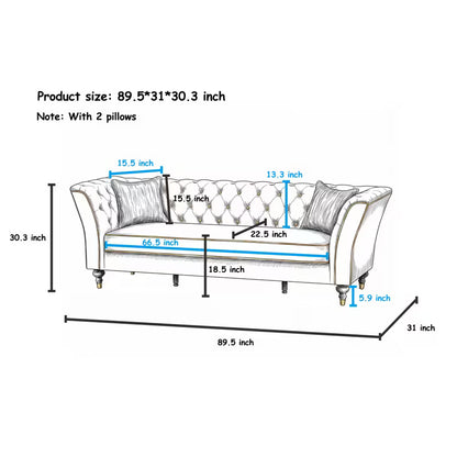 Chesterfield Sofa with Contrast Piping — supplier dimension diagram.