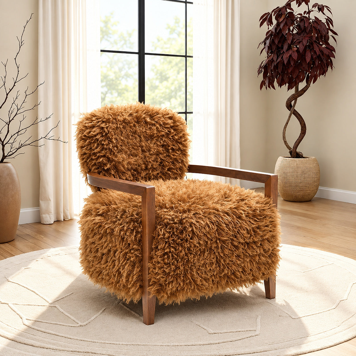 Camel Faux-Fur Accent Chair