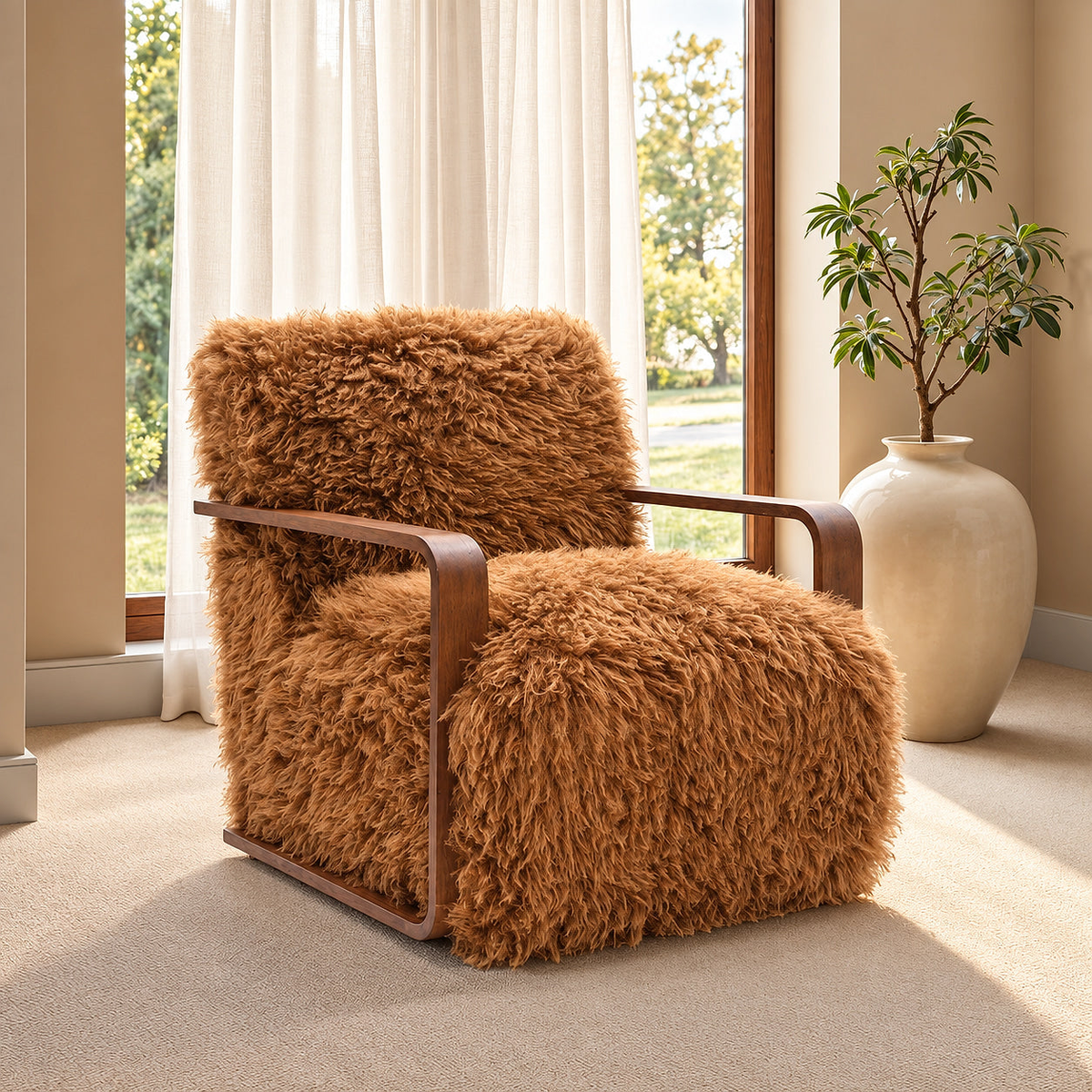 Camel Faux-Fur Accent Chair