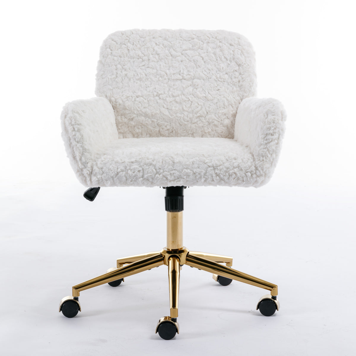 White upholstered swivel chair front view on a white background