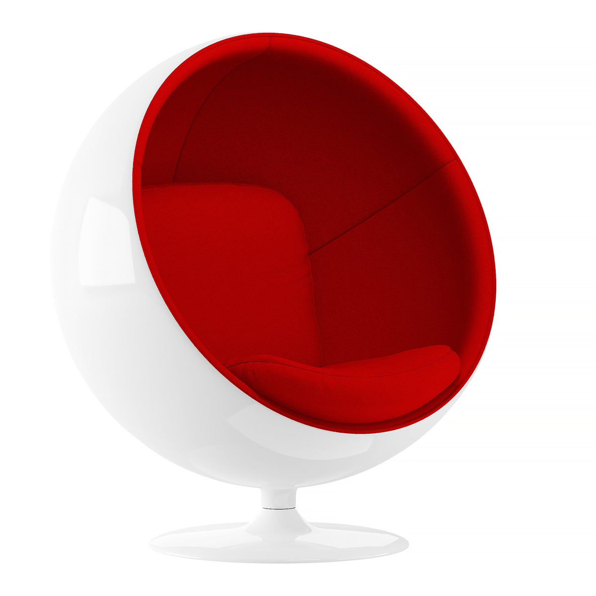 White-shell Globe chair with red lining