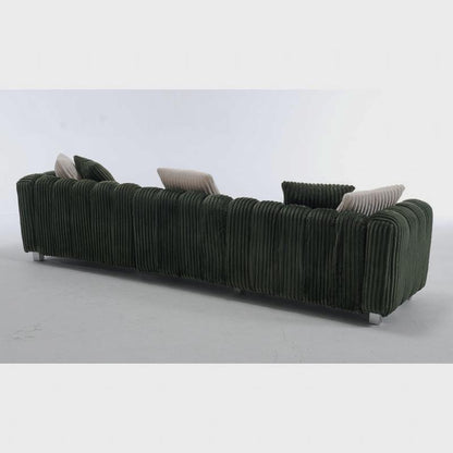 Rear studio view of the green ribbed sectional sofa