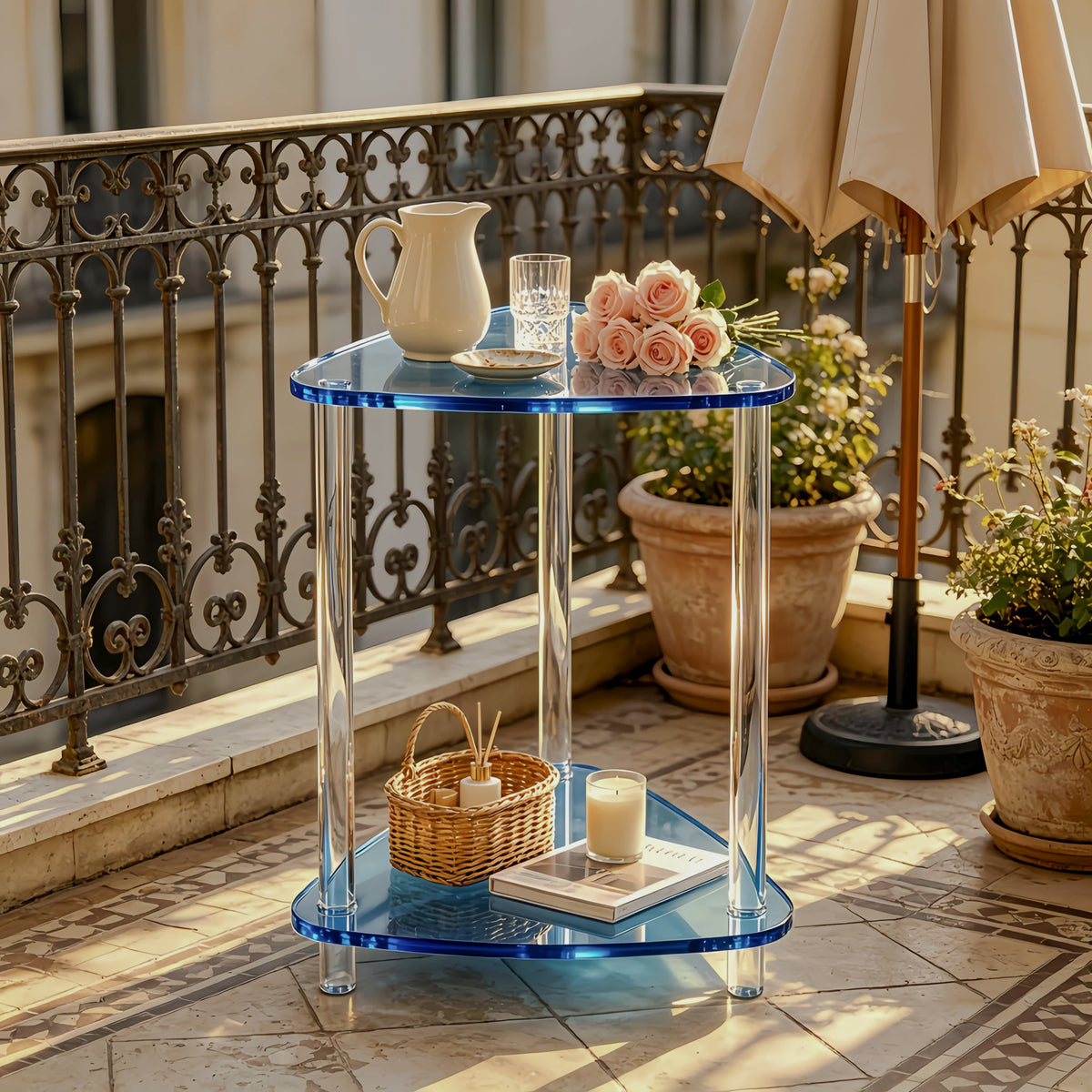 Triangular Two-Tier Patio Side Table - created-sapphire color
