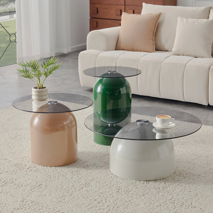 Three mixed-color glass tables