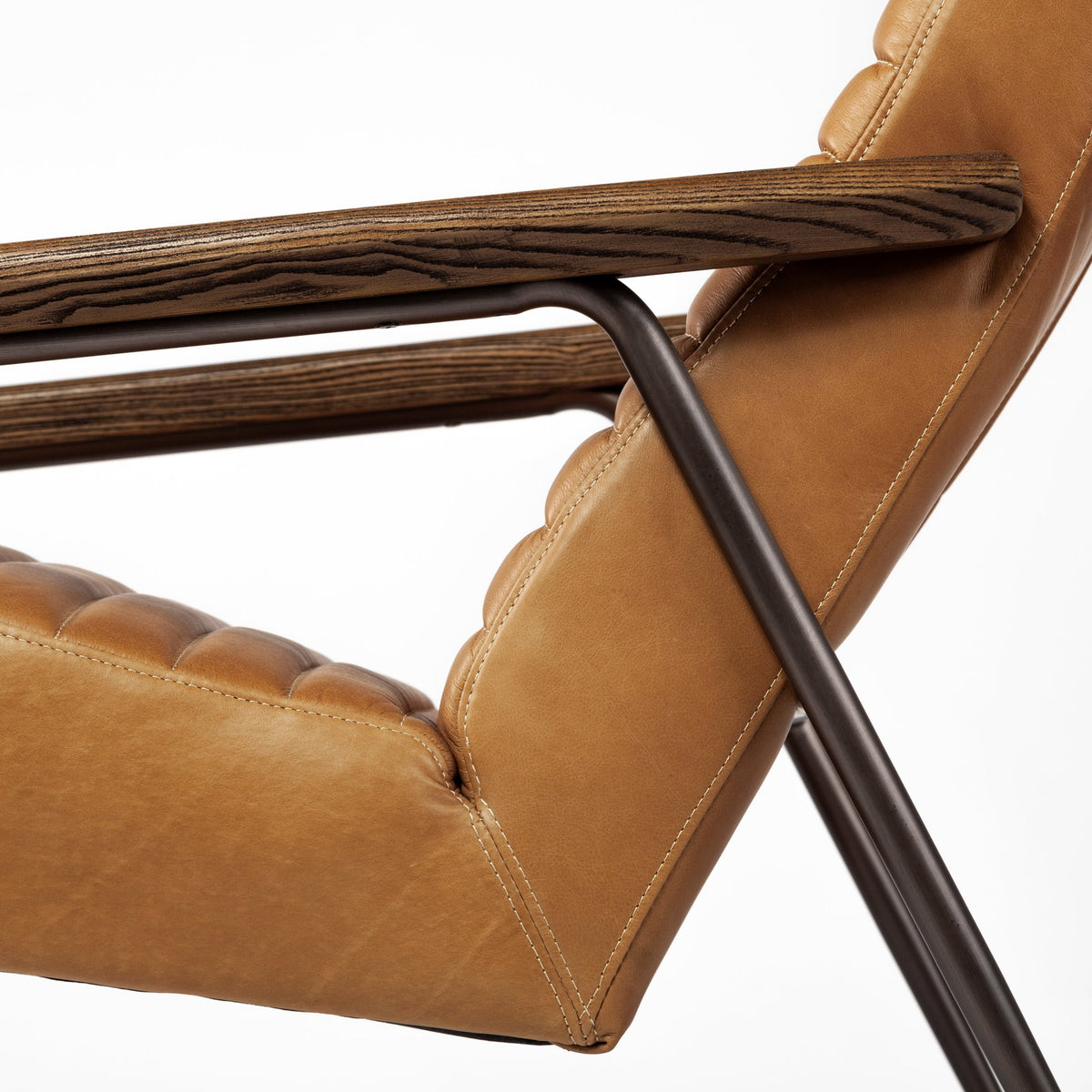 37" Tan And Brown Faux Leather Tufted Arm Chair - 380389