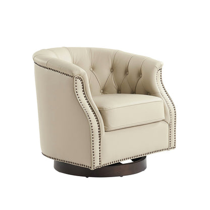 White genuine leather Chesterfield swivel rocking armchair with rolled arms