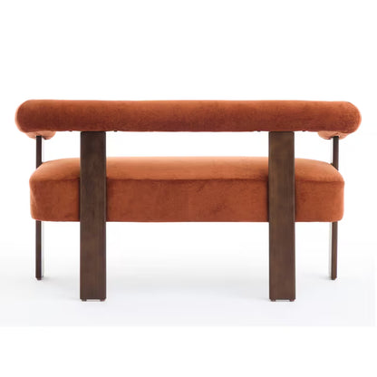 Rust Upholstered Loveseat with Wood Frame — rear product view.