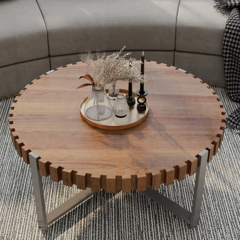Top view of round coffee table with notched perimeter