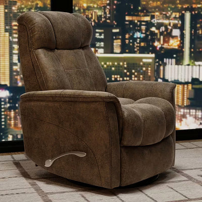 Texas Slate swivel glider recliner in textured brown gray upholstery