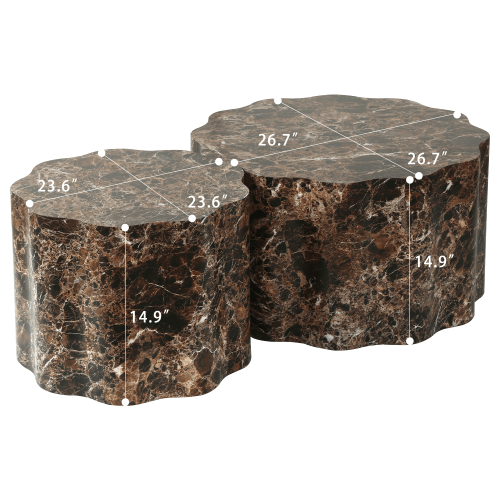 Brown Marble-Look Scalloped Tables, Set of 2