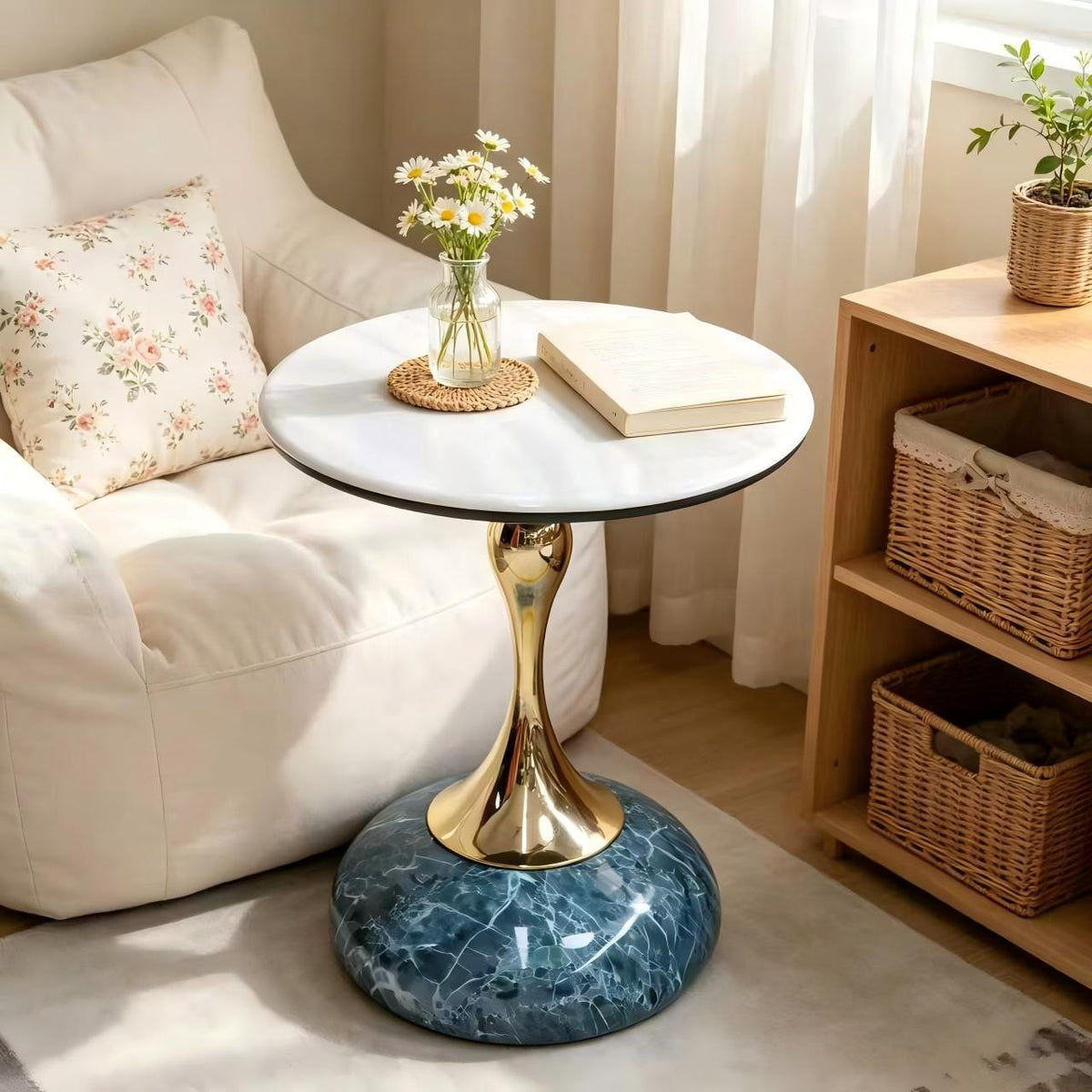 Stone-Top Side Table with Slim-Waisted Base — main product image