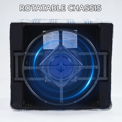 Plaid Swivel Accent Chair — underside swivel mechanism illustration