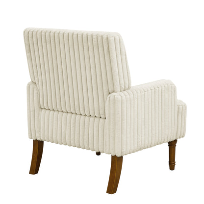 Wide-Wale Corduroy Accent Chair with Wood Legs — rear three-quarter view of the beige chair