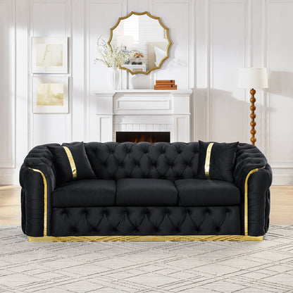 Velvet Chesterfield Sofa with Gold-Tone Trim — black upholstery option.