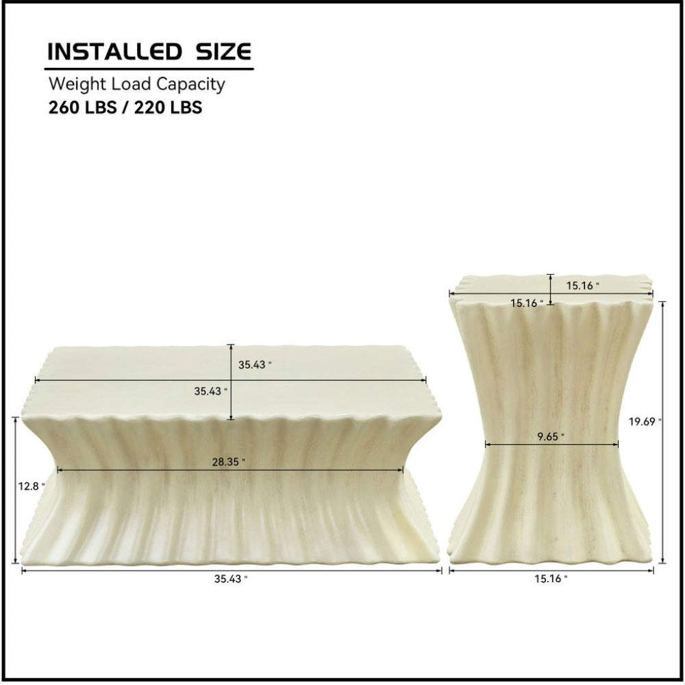 Fluted Fiberglass Coffee & Side Table Set