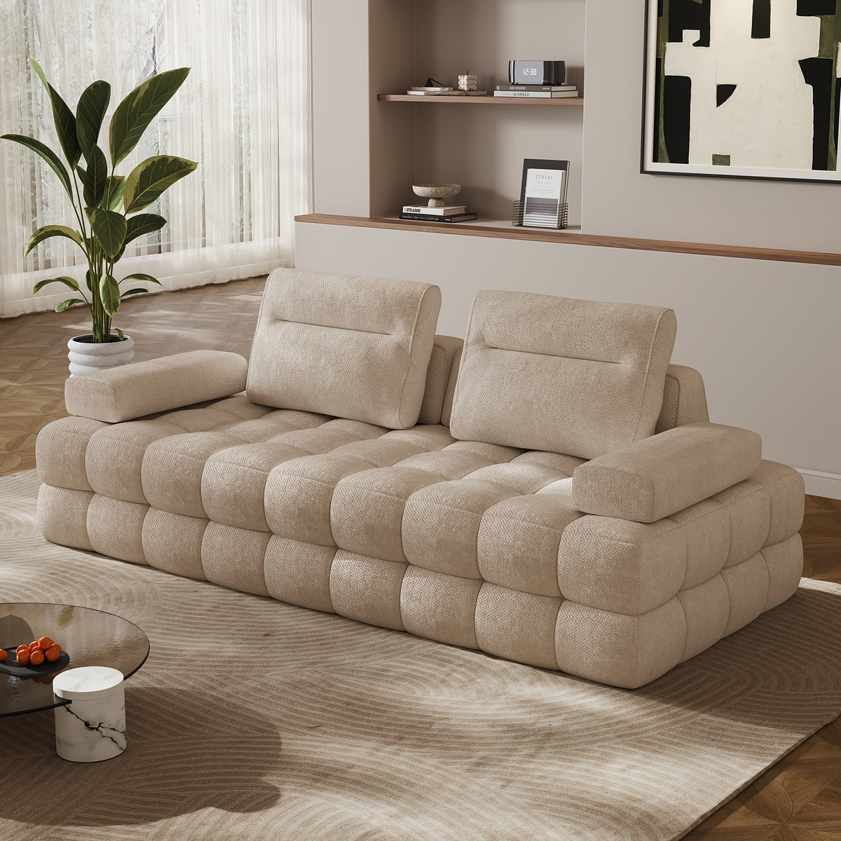 88-Inch Chenille Modular Cloud Loveseat — camel front three-quarter view