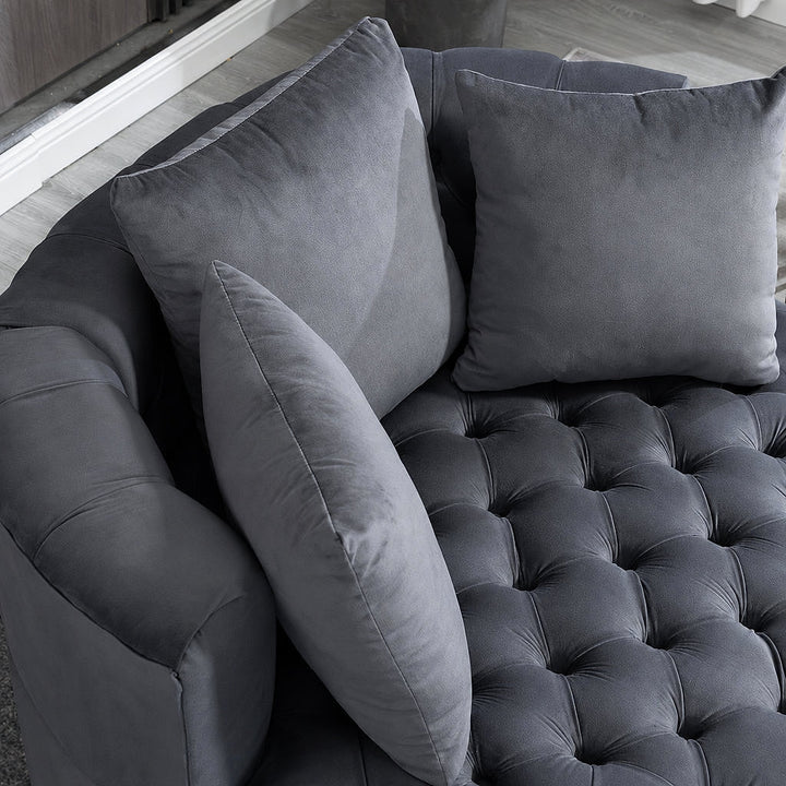 Quinn Gray Tufted Barrel Chair — gallery view 5 of 9