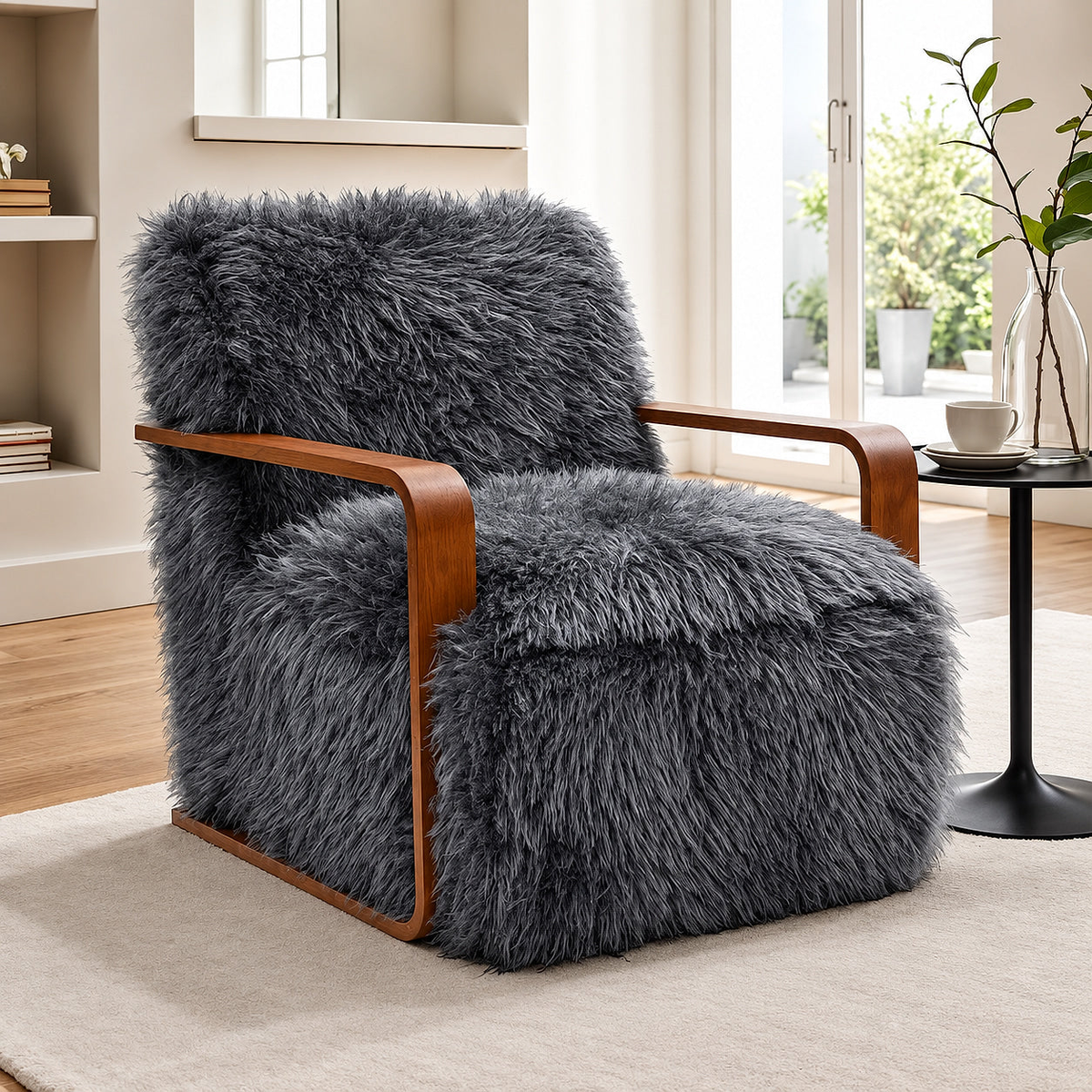 Charcoal Faux-Fur Accent Chair