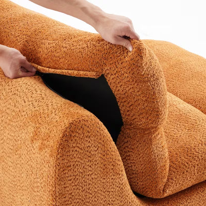 Burnt Orange Textured Armless Lounge Chair — rear cushion zipper close-up