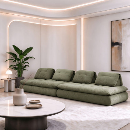 Four-seat straight configuration of the olive green modular floor sofa