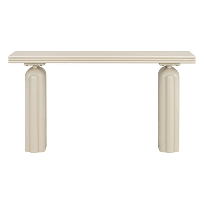Front view of the Cream console showing its layered tabletop and two arched pedestals.