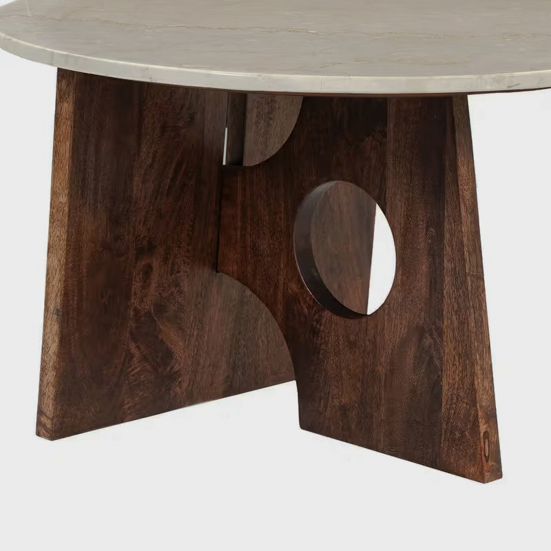 Marble top and base angled view