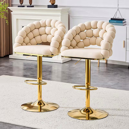 Beige bubble velvet bar stool with a gold tone base — pair shown together