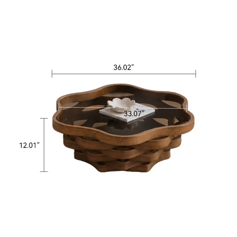 Dimension diagram of the cloud-shaped glass coffee table and layered wave base