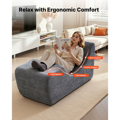Gray fabric foam yoga chaise with a lumbar pillow