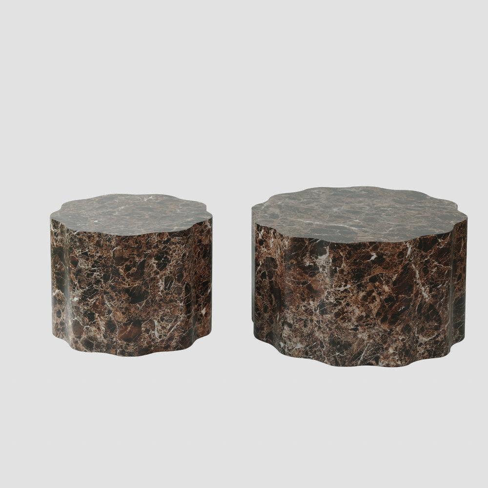 Brown Marble-Look Scalloped Tables, Set of 2