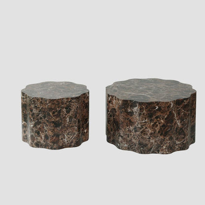 Brown Marble-Look Scalloped Tables, Set of 2
