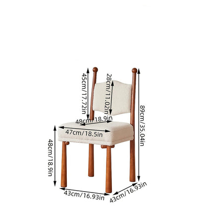 Ivory textured dining chair with a turned wood frame — dimension diagram
