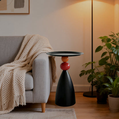 Black top and orange-red sphere table