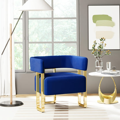 Cutout-Back Accent Chair with Gold-Tone Base — blue chair with gold-colored frame