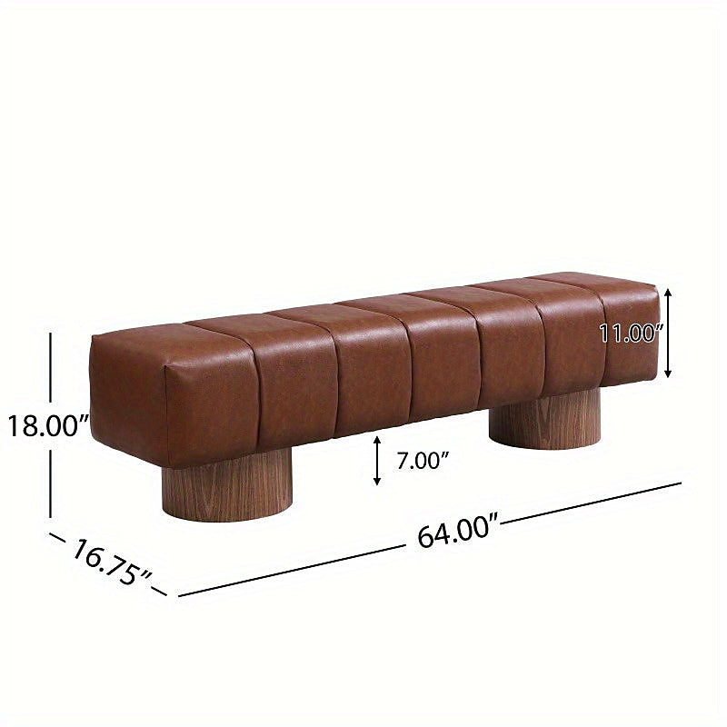 Dimension diagram of the 64-inch brown upholstered dining bench