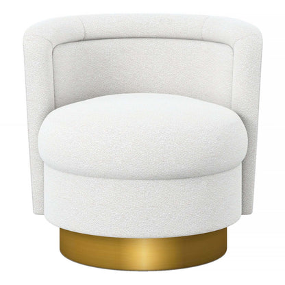 Front view of the white bouclé Aspen swivel lounge chair