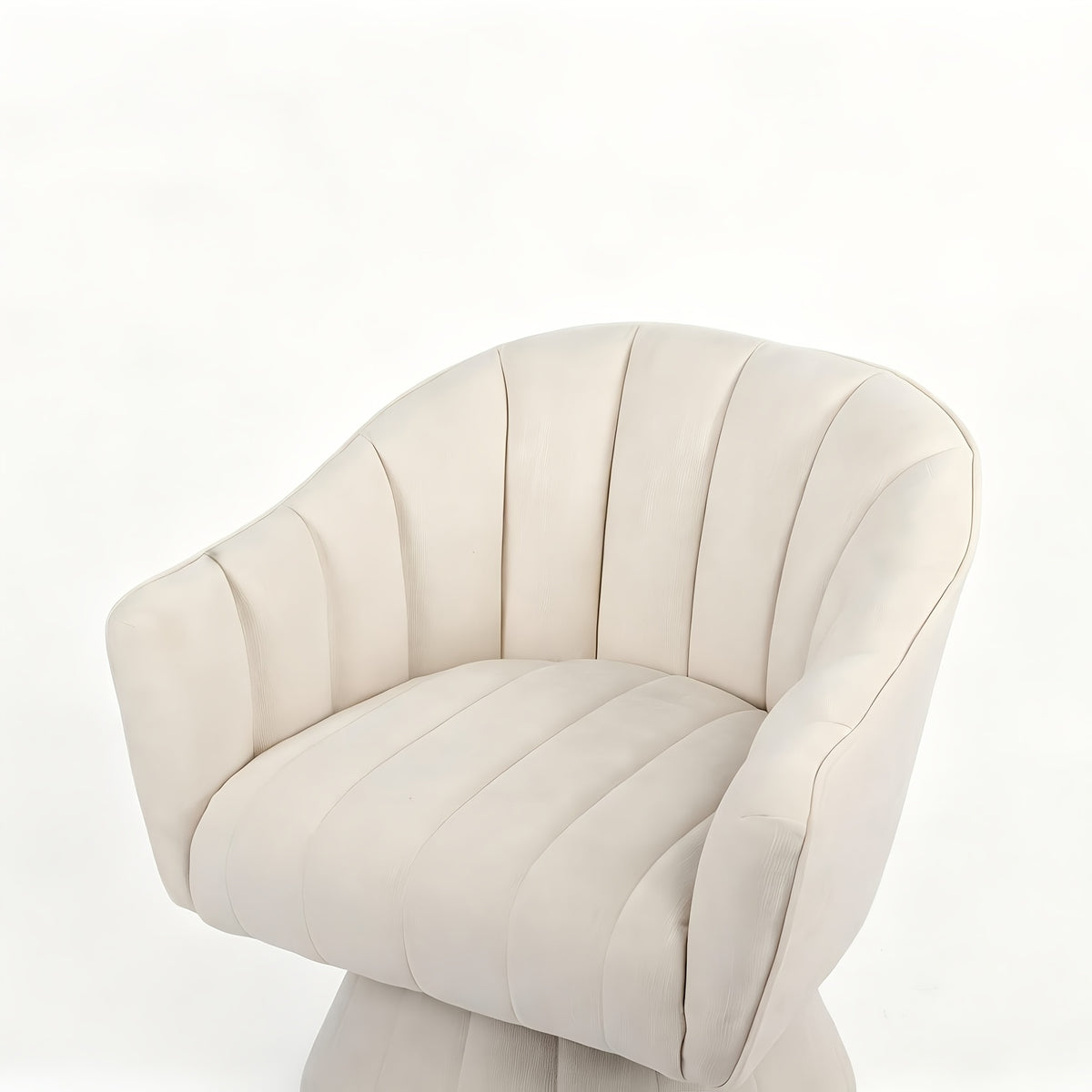 Channel-Tufted Swivel Barrel Chair — cream seat and back close-up