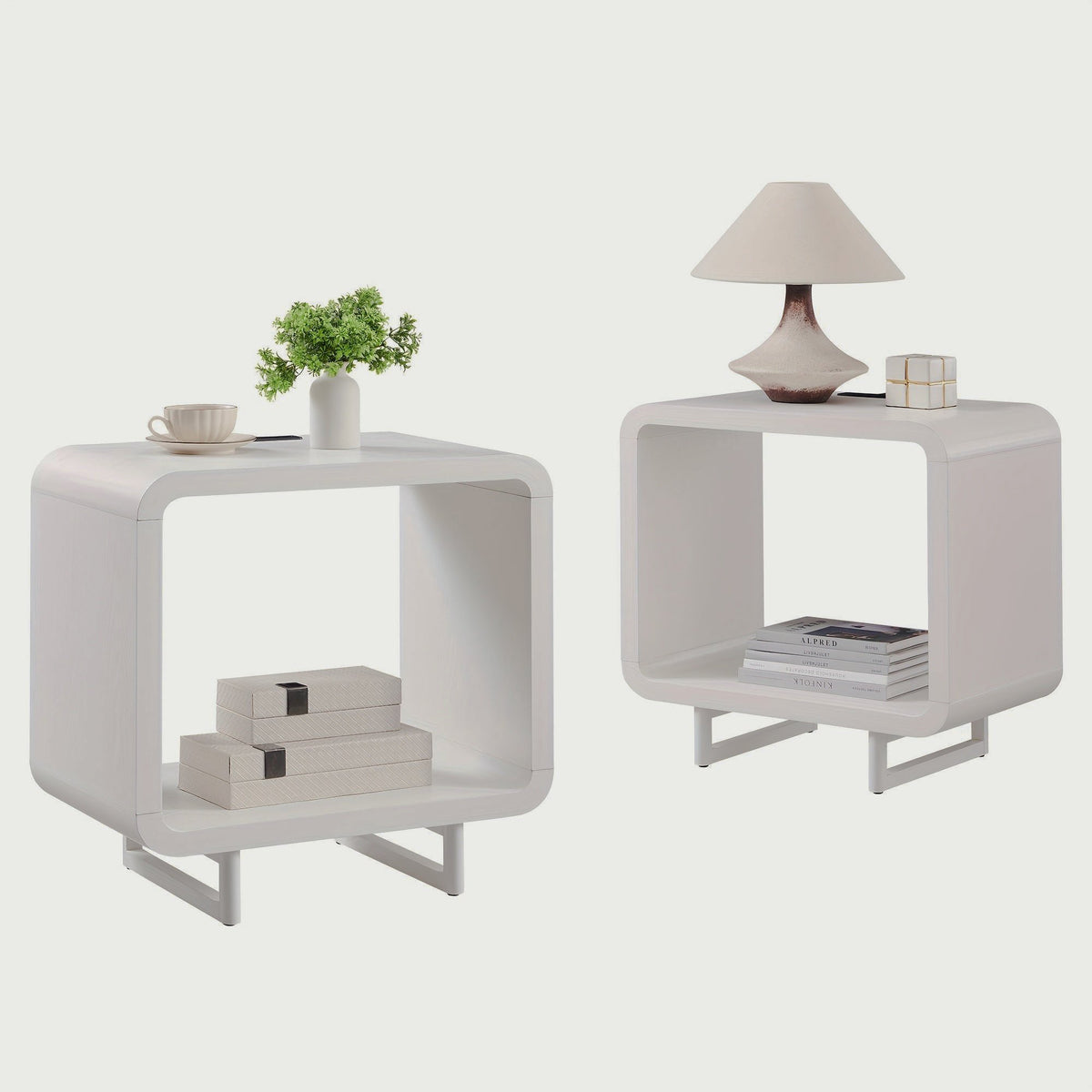 Rounded Charging End Table with Open Shelf