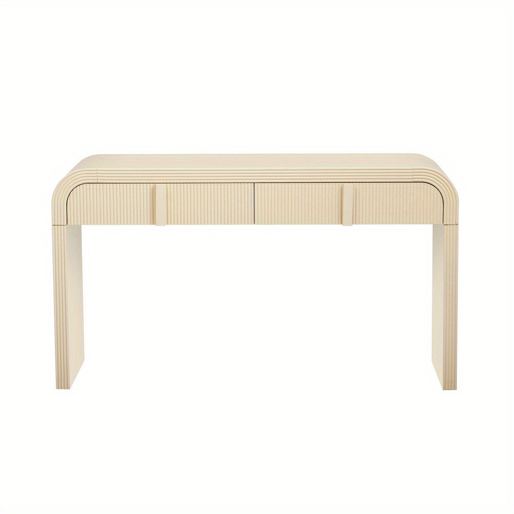 Apricot Cream two-drawer console isolated on white with both drawers closed.