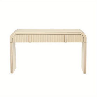 Apricot Cream two-drawer console isolated on white with both drawers closed.