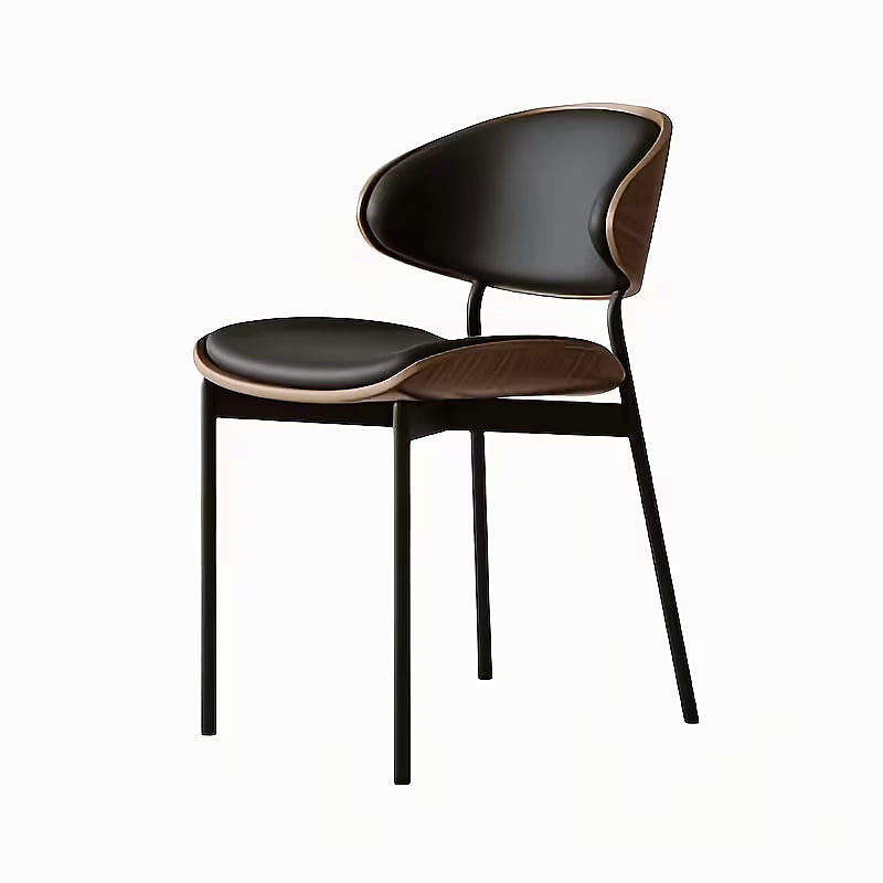 Black bentwood faux leather dining chair with black metal legs